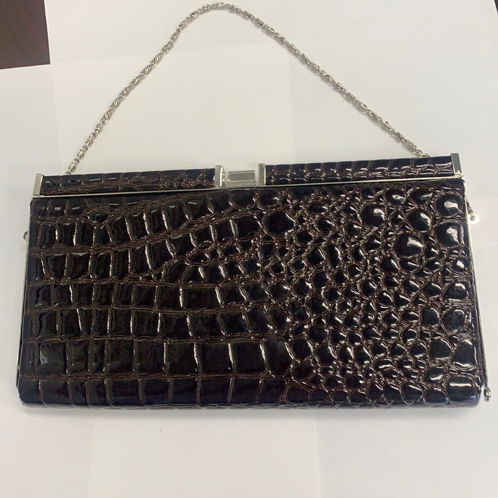Elegant  Faux Patent Crocodile Clutch Purse NWT